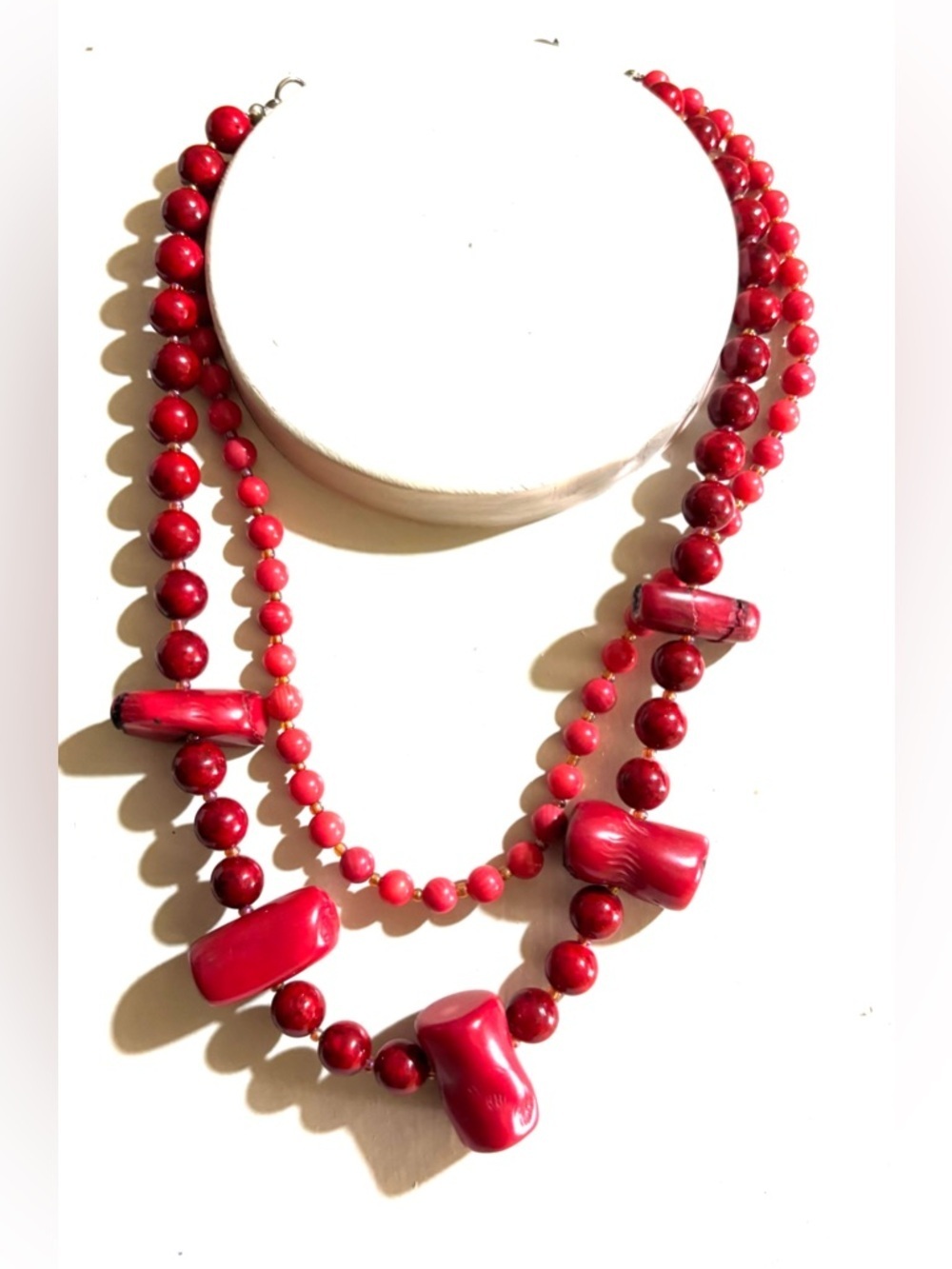 Red Beaded Multi-Strand Statement Necklace